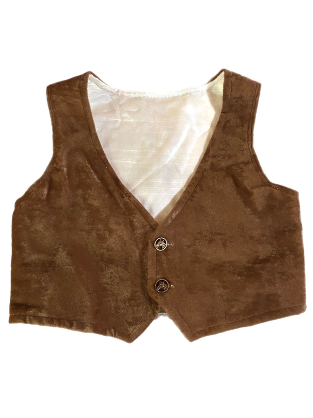Western Velvet Vest Cowboy Horse Buttons Lined Rodeo Brown Size 6-8 years Unisex